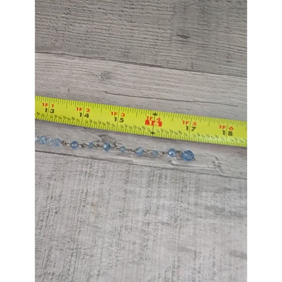 Vintage Blue Crystal Bead Necklace Graduated Faceted Beads Sterling Hook Clasp - Picture 5 of 5